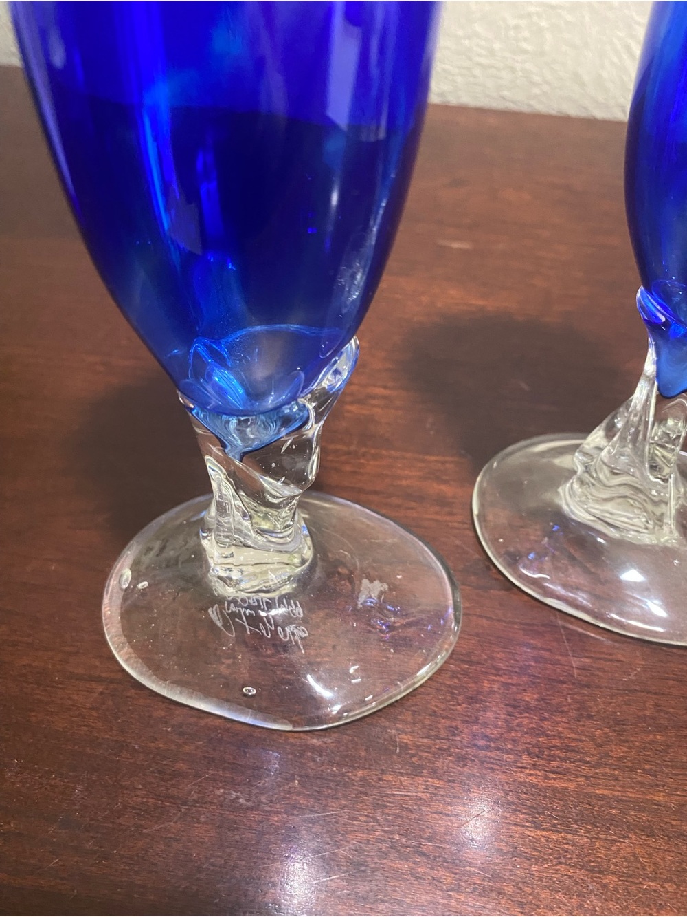 Cobalt Blue Handblown Fluted Glass Vases - Set of 2 - Picture 2 of 5